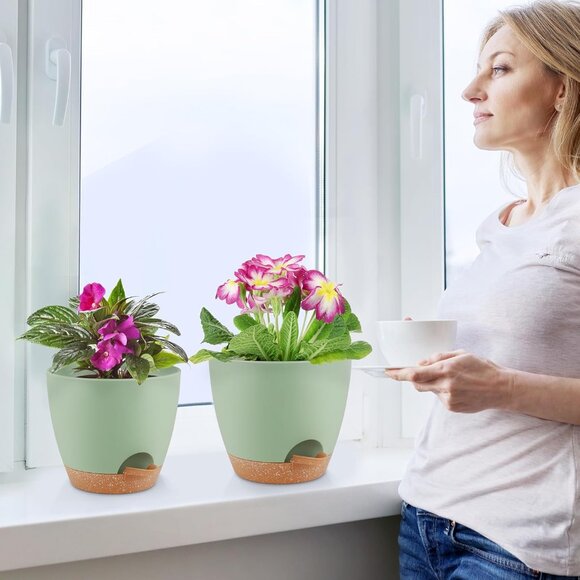 Plant Pots 8/7/6.5/6/5.5/5 Inch Self Watering Pots, Set of 6 Plastic Planters wi - Picture 2 of 6